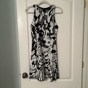 White House Black Market Black & White Abstract Fit-and-Flare Mini Dress